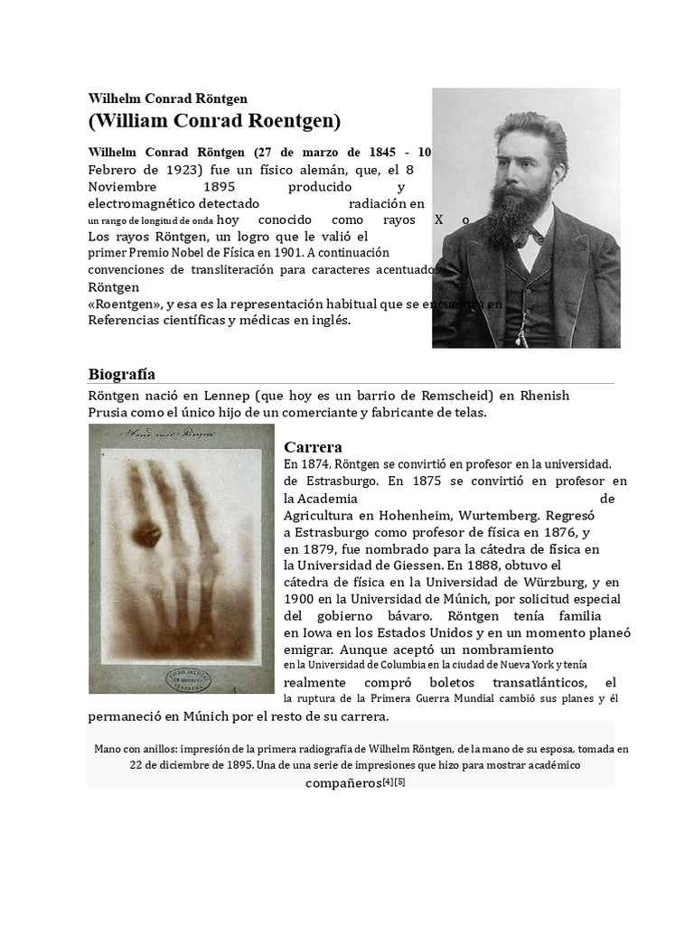 Biografía de Wilhelm Röntgen y sus rayos X | PDF | Olas | Radiografía