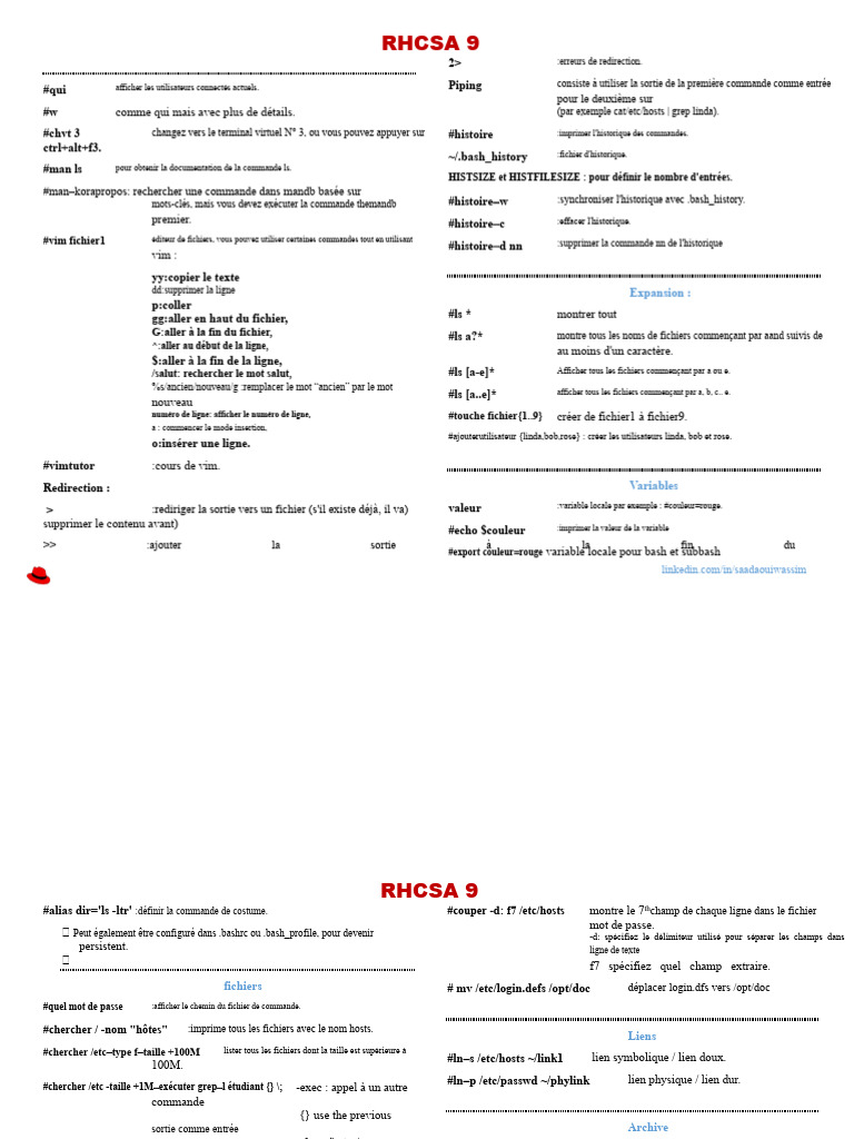 Commandes essentielles RHCSA 9 | PDF | Gestion des données ...