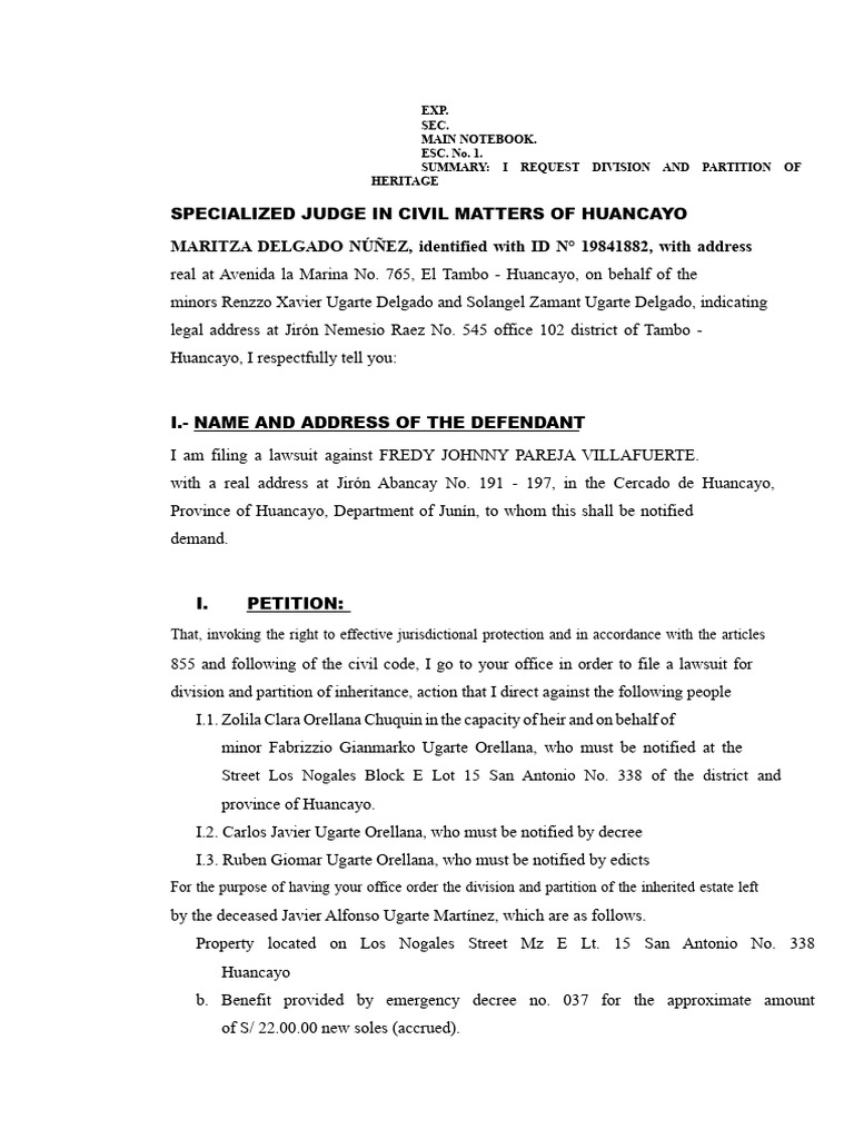 Model of Demand For Division Partition | PDF | Lawsuit | Civil Law ...