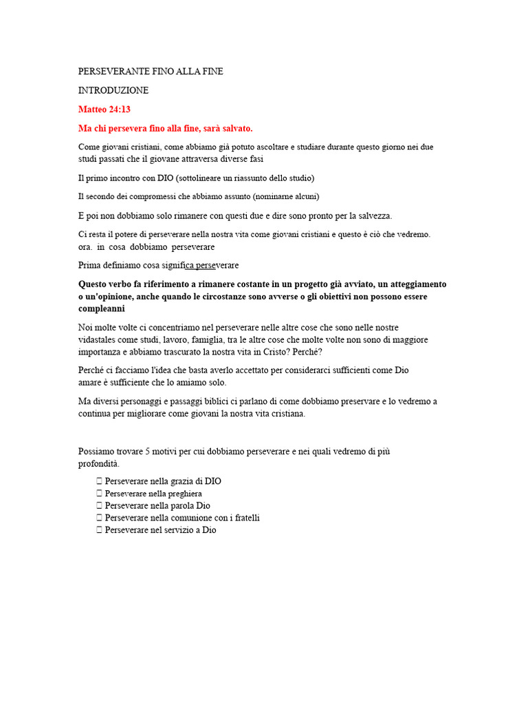La Perseveranza Dei Giovani | PDF