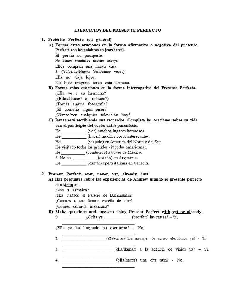 484992303-Ejercicios Del Presente Perfecto | PDF