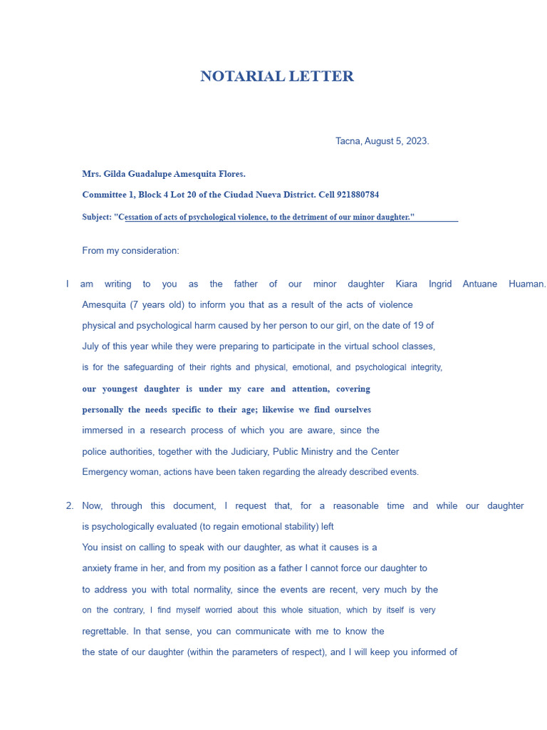 Notarial Letter Cessation of Acts of Violence Against Minors | PDF ...