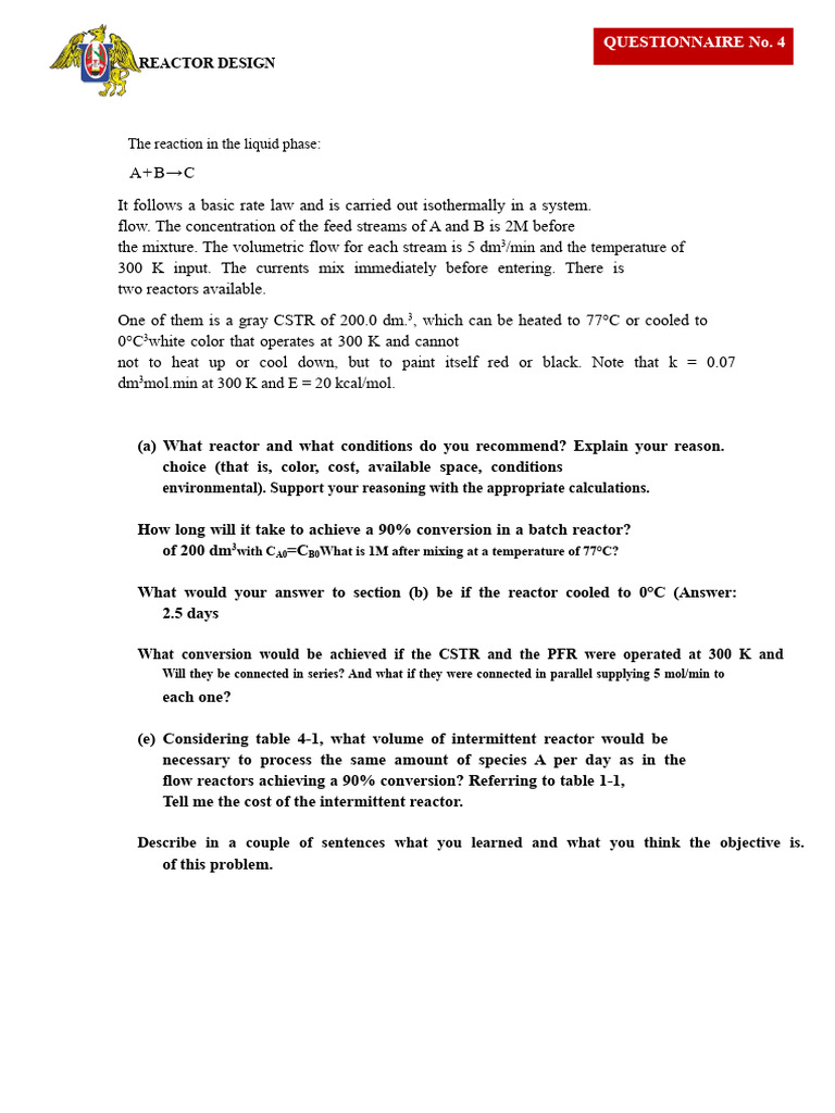 Reactor Design and Conversion Analysis | PDF | Chemical Reactor ...