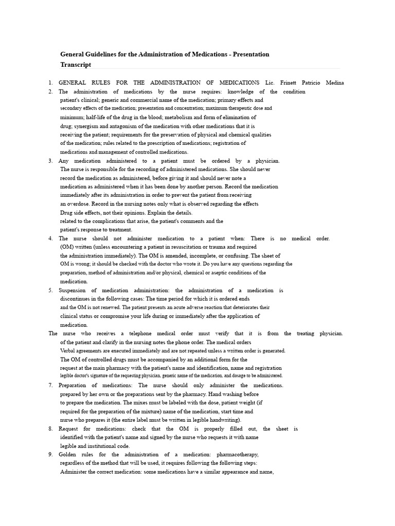 General Guidelines For The Administration of Medications | PDF ...