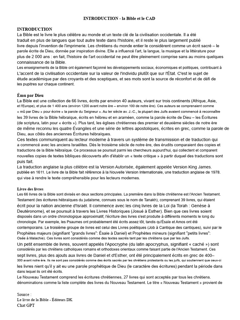 La Bible : Histoire, Structure et Thèmes | PDF | Bible | Nouveau testament