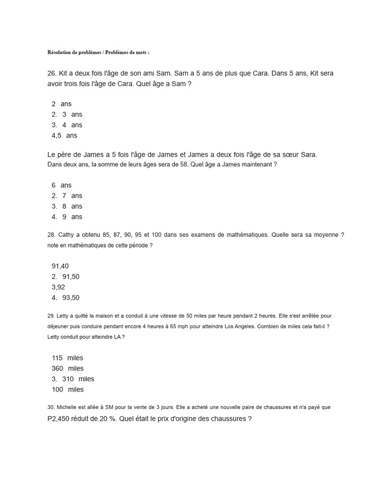 Résolution de problèmes d'âge et mathématiques | PDF | Mathématiques ...
