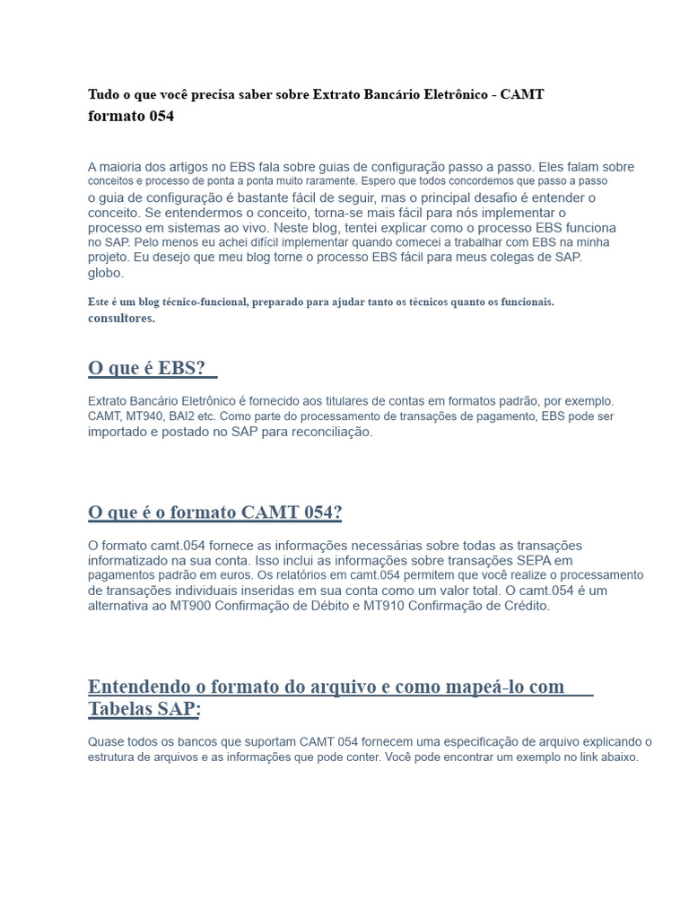 Guia Completo sobre CAMT 054 no SAP | PDF | Transação em base de dados ...