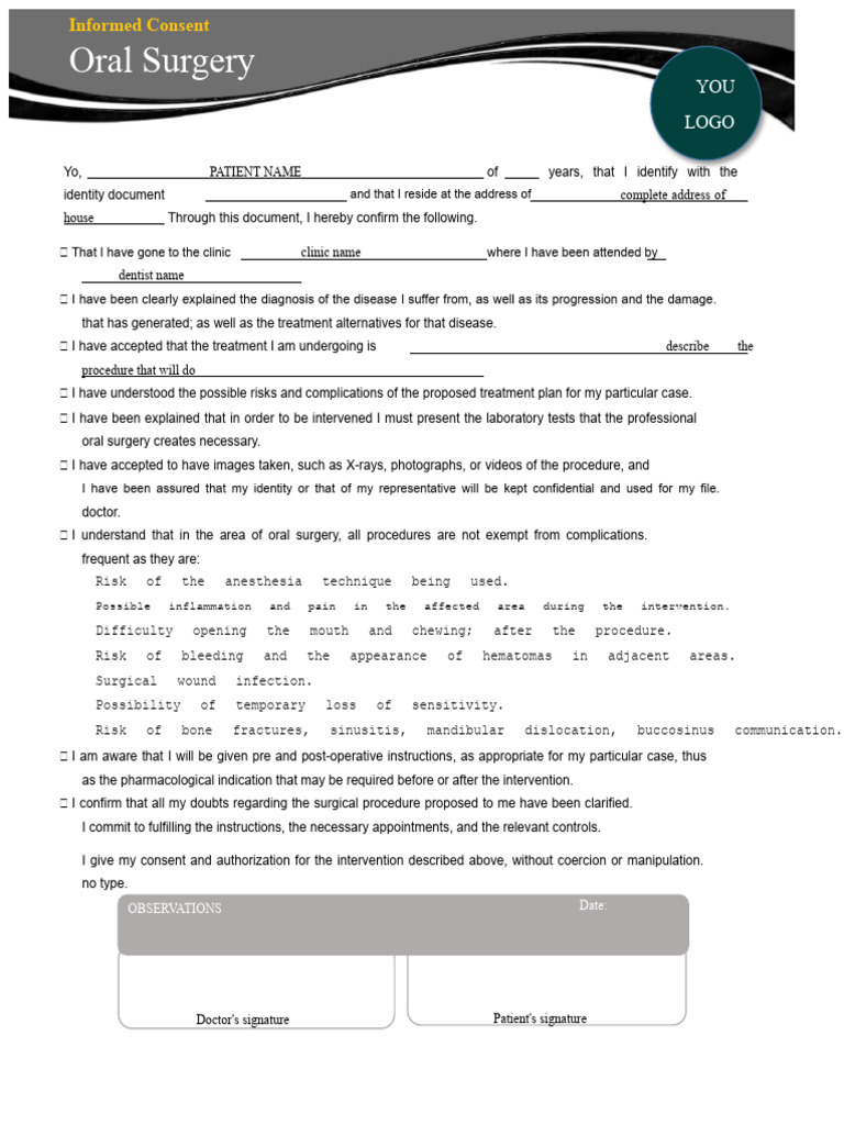 (Ok) Oral Surgery - Informed Consent | PDF | Surgery | Informed Consent