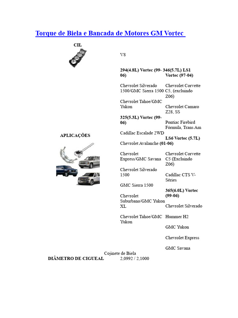 Torque de Biela e Bancada de Motores GM Vortec | PDF | Indústrias ...
