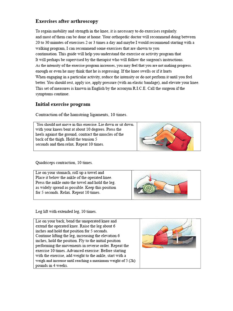 Knee Rehabilitation Exercises Post-Arthroscopy | PDF | Knee ...