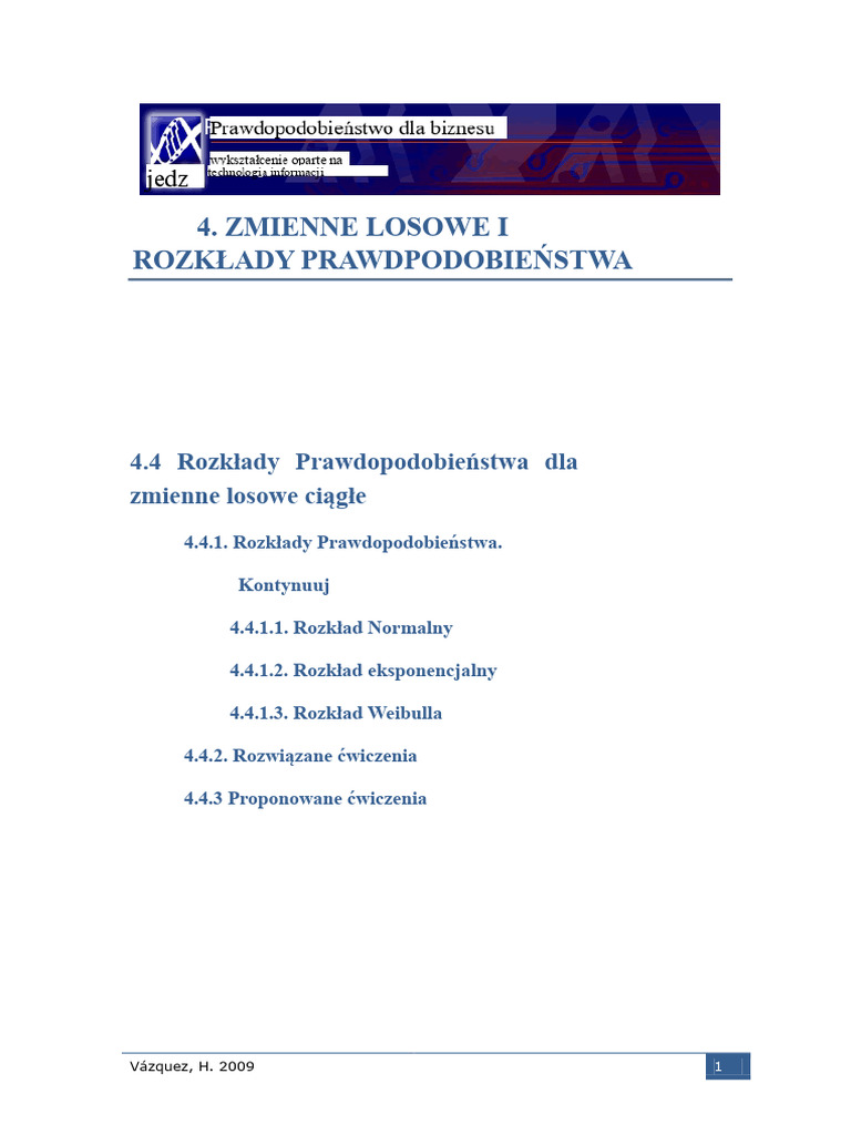 Statystyka 4 Zmienne Losowe I Rozkłady Prawdpodobieństwa | PDF