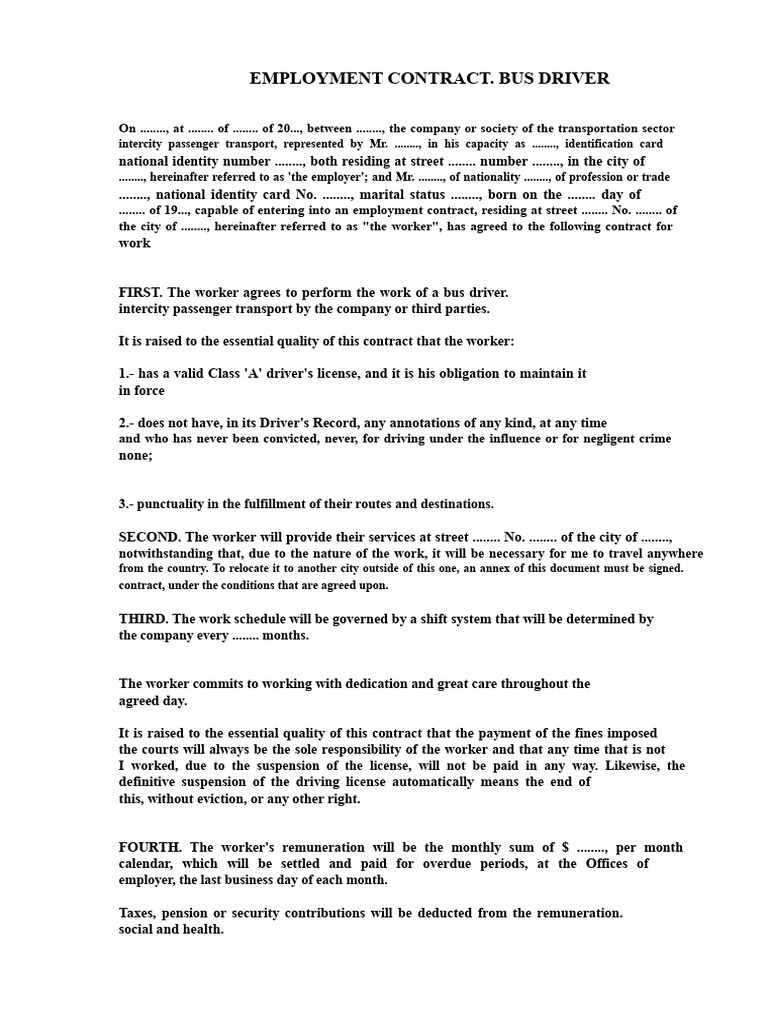 Bus Driver Employment Contract Template | PDF | Employment | Bus