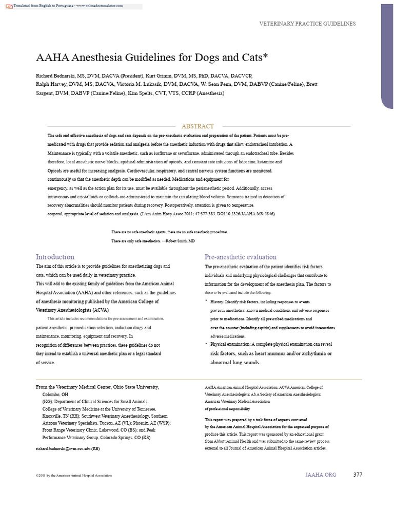 AAHA Anesthesia Guidelines for Pets | PDF | Anesthesia | Monitoring ...