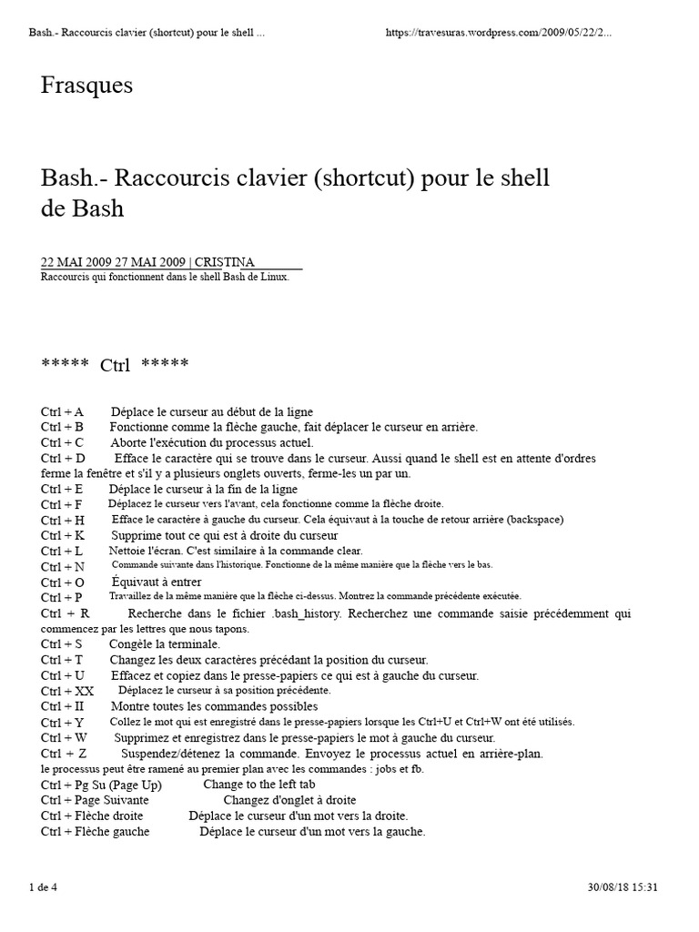 Raccourcis Clavier pour Bash Linux | PDF | Contrôle (touche) | Logiciel ...