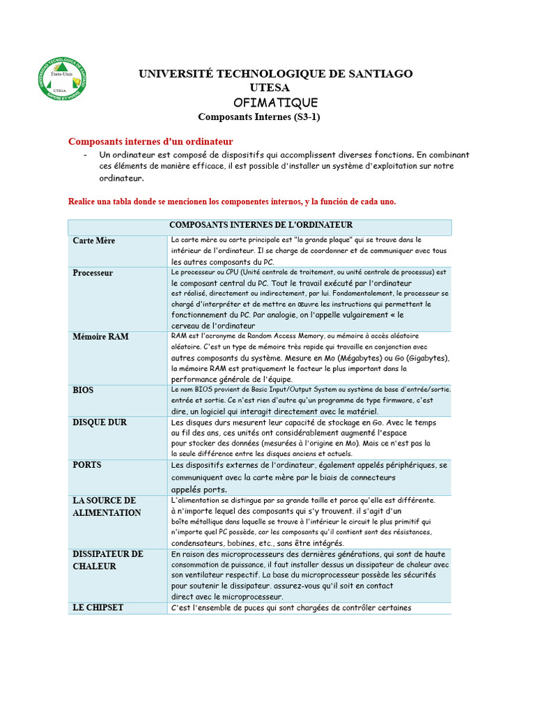 Composants internes d'un ordinateur | PDF | Informatique | Ingénierie ...
