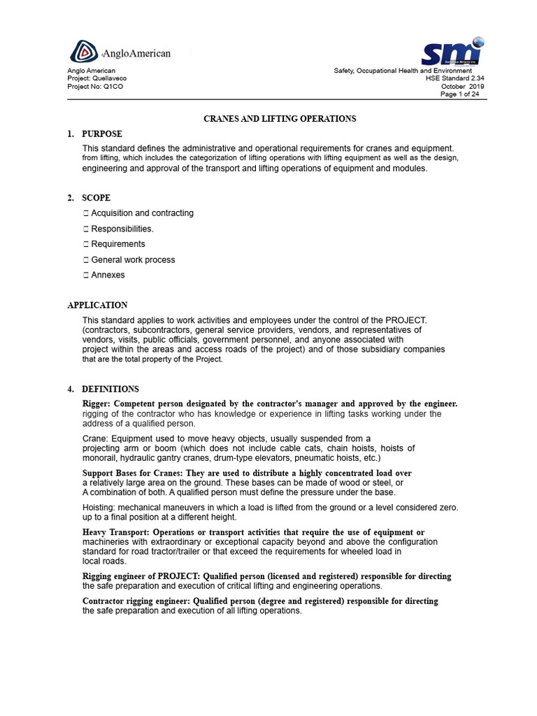 Crane and Lifting Operations Standards | PDF | Crane (Machine ...