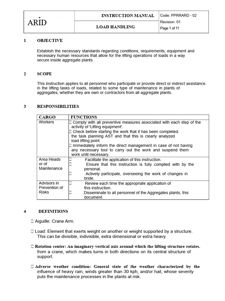 Load Handling Instruction Manual | PDF | Crane (Machine) | High Voltage