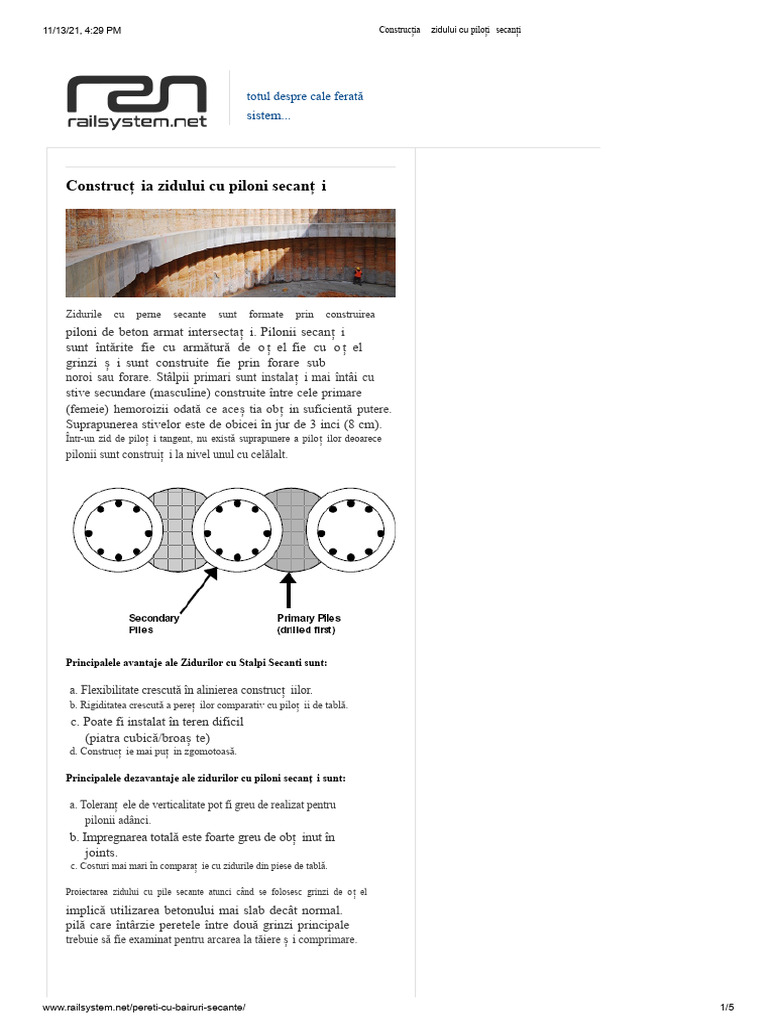 Construcția Zidului Cu Piloni Secanți | PDF