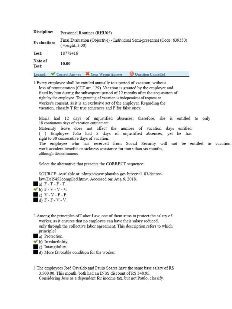Final Evaluation Objective Personnel Routines | PDF | Social Security ...