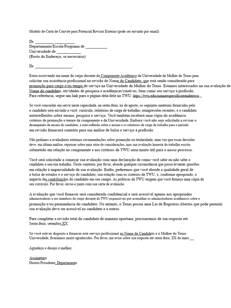 Carta de Convite para Revisor Externo | PDF | Universidade