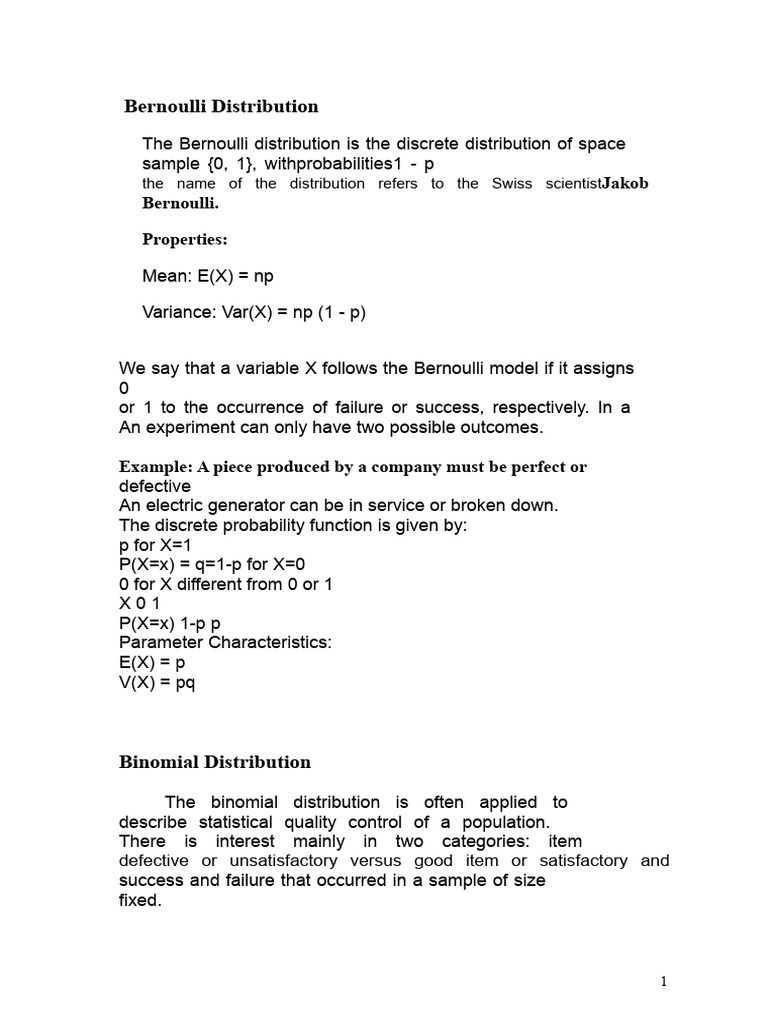 Bernoulli and Related Distributions Explained | PDF | Probability ...