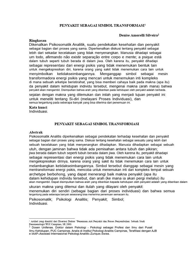 Penyakit sebagai Simbol Transformasi Psikis | PDF