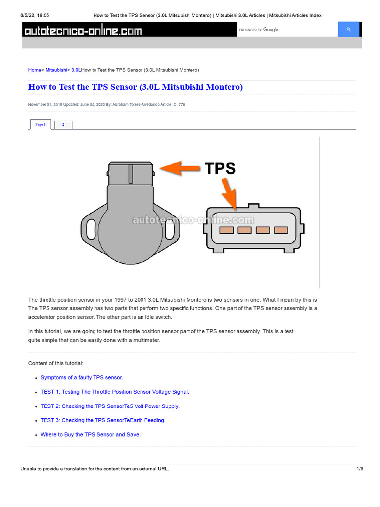 Testing TPS Sensor on Mitsubishi Montero | PDF | Throttle | Voltage