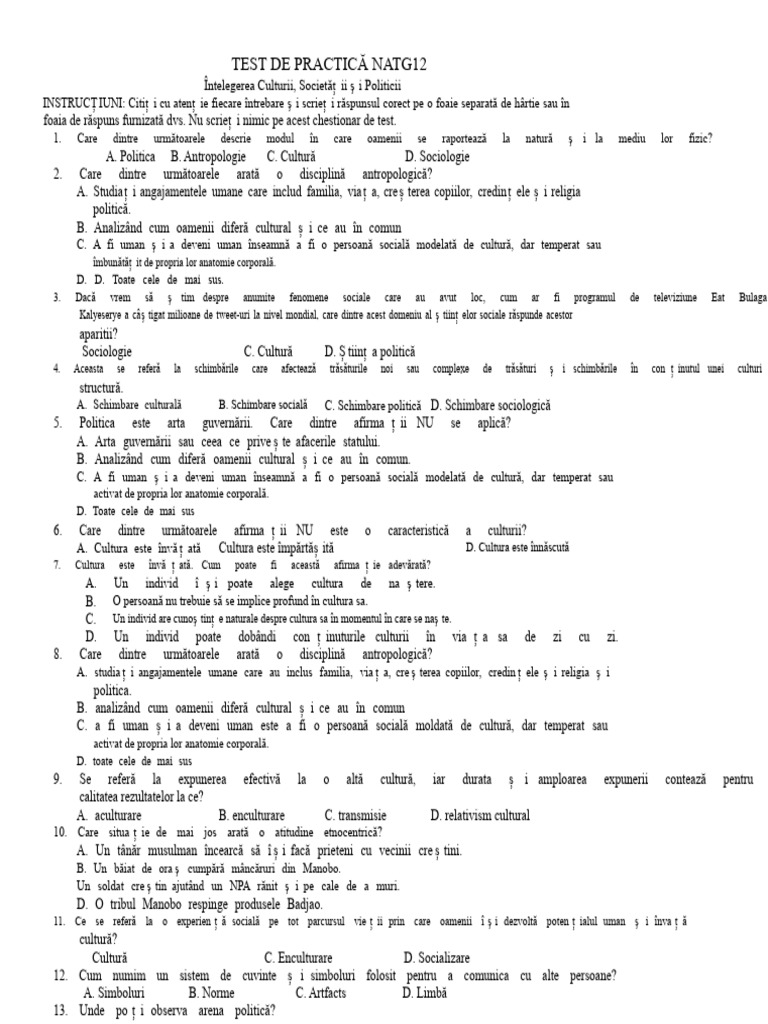 Test de Practică Natg12 1 | PDF