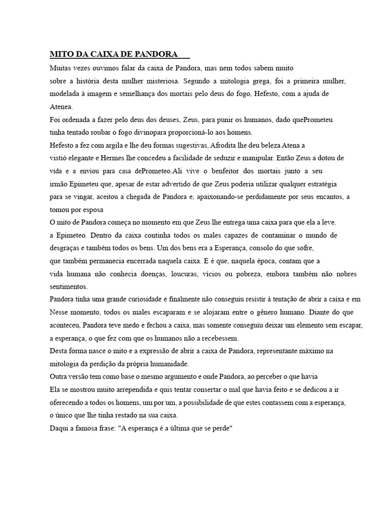 A Verdadeira História da Caixa de Pandora | PDF