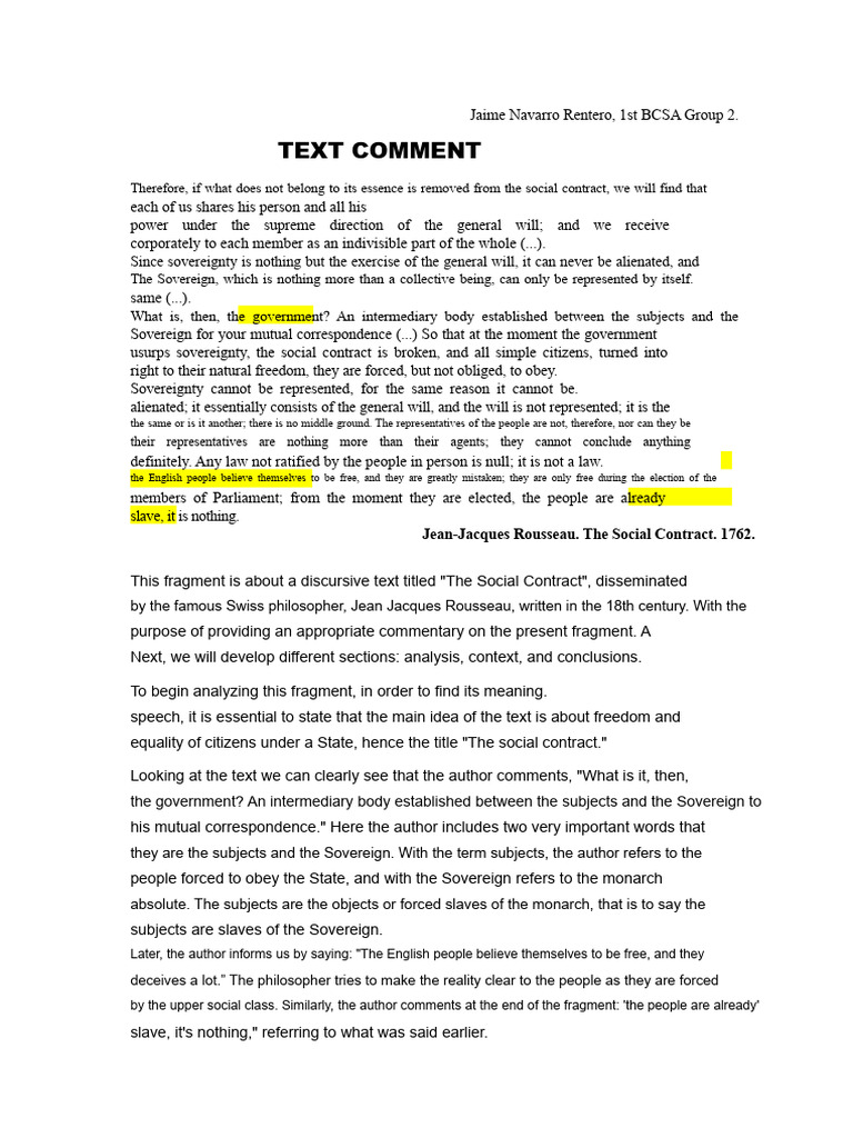 Text Commentary 1 | PDF | Social Contract | Sovereignty
