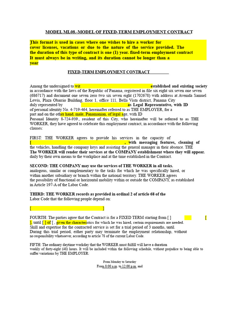 Fixed-Term Employment Contract Template | PDF | Employment | Labour Law