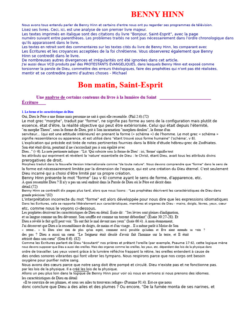 Benny Hinn Bonjour Saint-Esprit Erreurs | PDF | Saint-Esprit | Dieu le Père