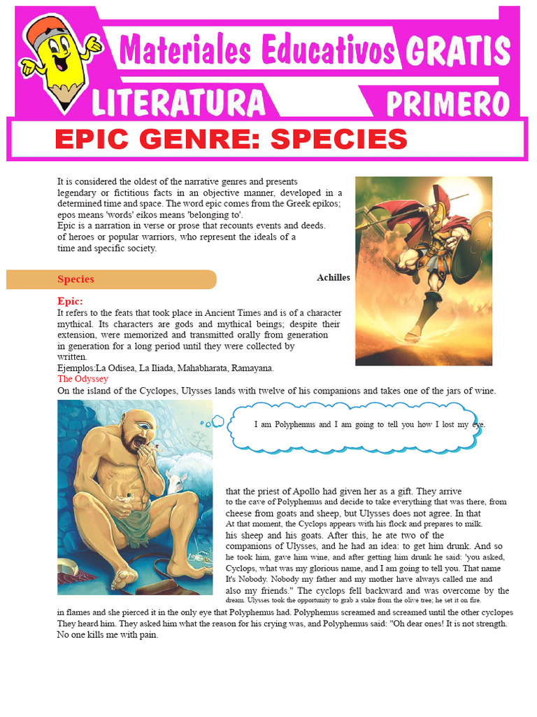 The Epic Genre For First Year of Secondary School | PDF | Epic Poetry