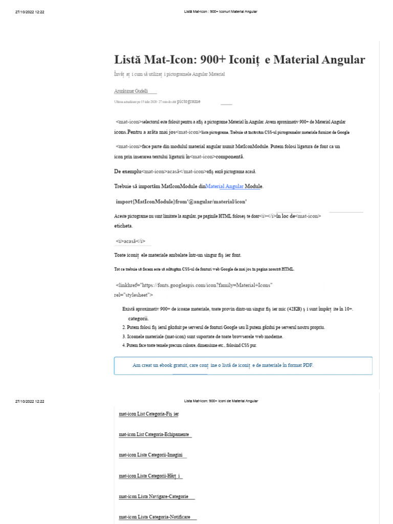 Listă Mat-Icon - 900+ Iconițe Angular Material | PDF