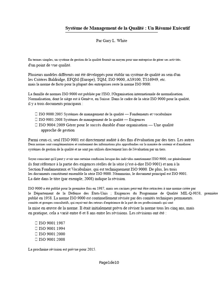 Système de Management de la Qualité ISO 9001 | PDF | Management de la ...