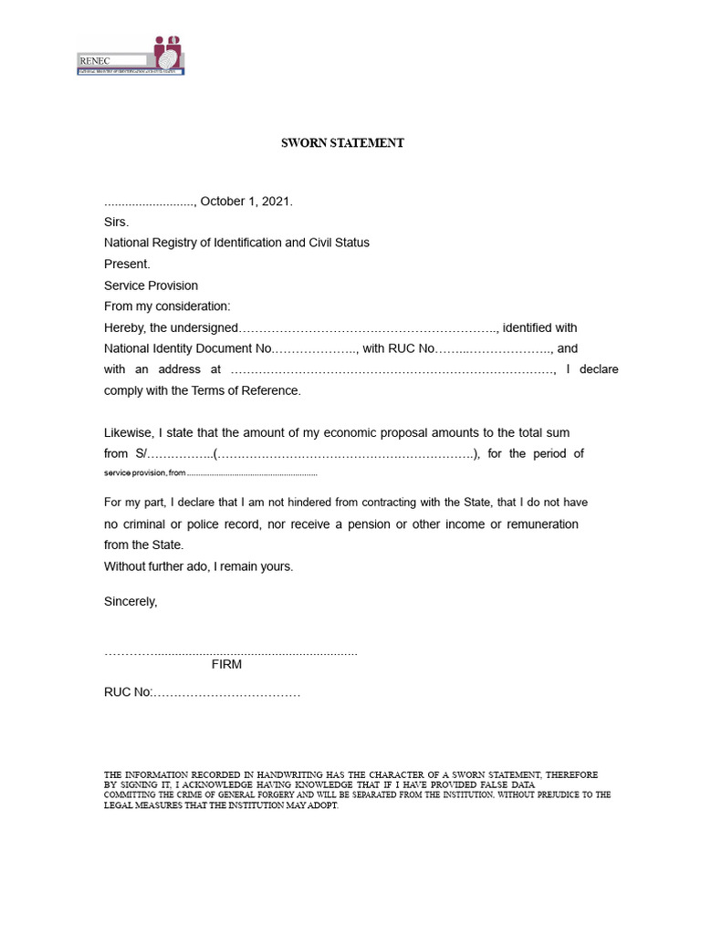 Affidavit of Compliance With The Terms of Reference (TDR) | PDF
