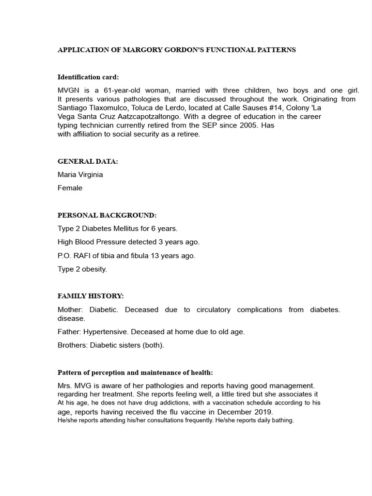 Application of Margory Gordon's Functional Patterns | PDF | Diabetes ...