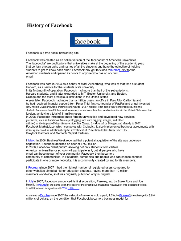 History of Facebook | PDF | Facebook | Myspace