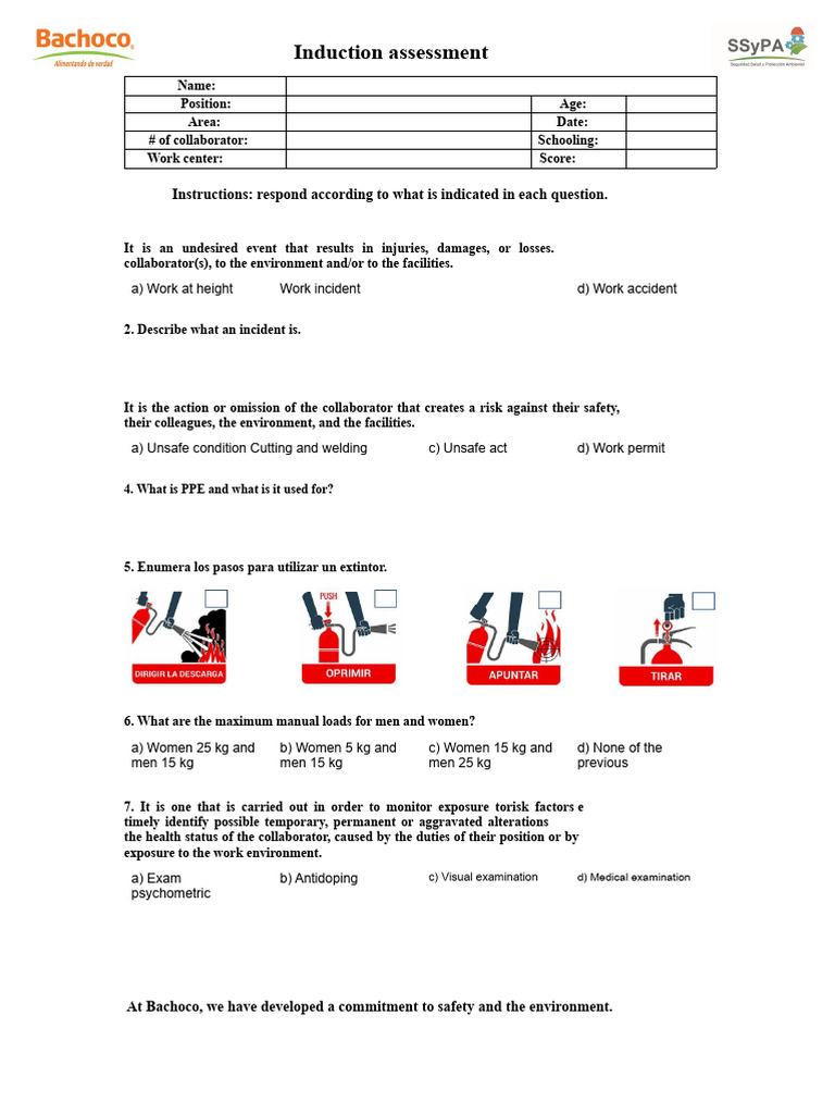 Induction Assessment for Workplace Safety | PDF | Personal Protective ...
