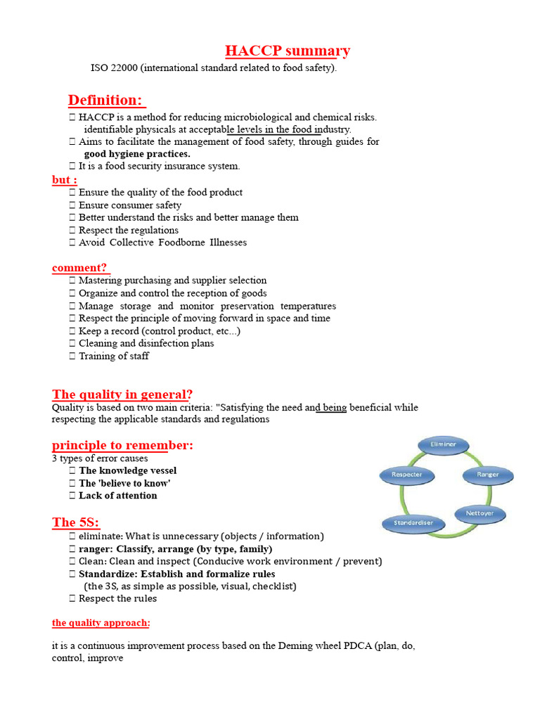 HACCP Summary | PDF | Food Safety | Risk