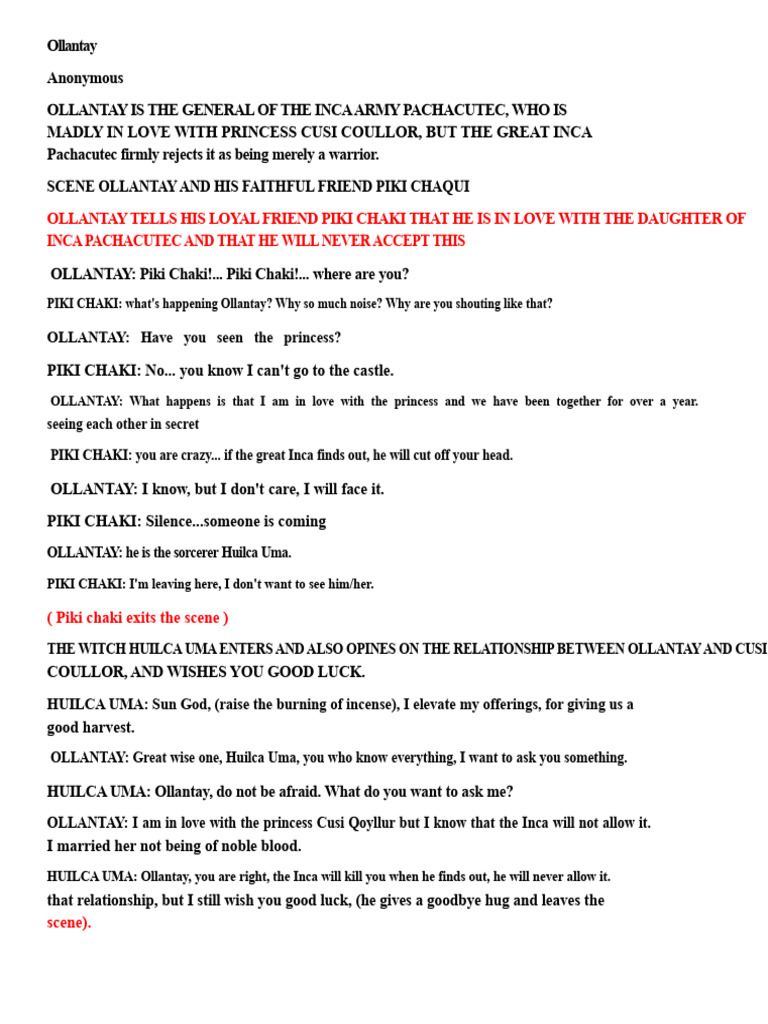 Script of The Theater Play El Ollantay | PDF