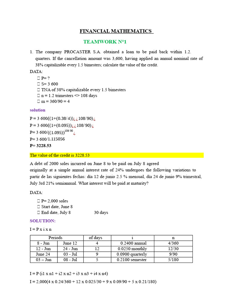 Financial Mathematics Loan and Interest Calculations | PDF | Interest ...