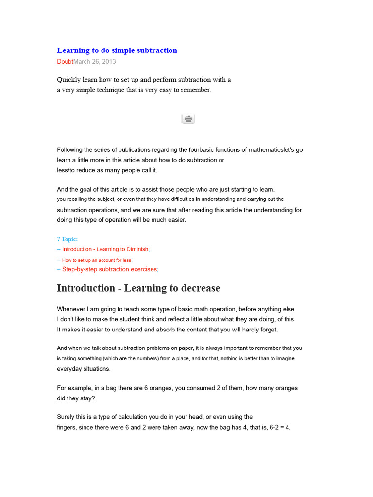 Learn To Do Subtraction | PDF | Subtraction | Cognition
