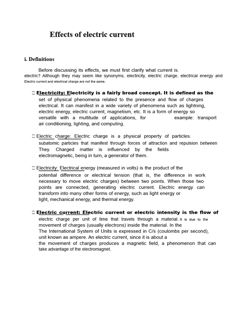 Effects of Electric Current Explained | PDF | Electricity | Electric ...