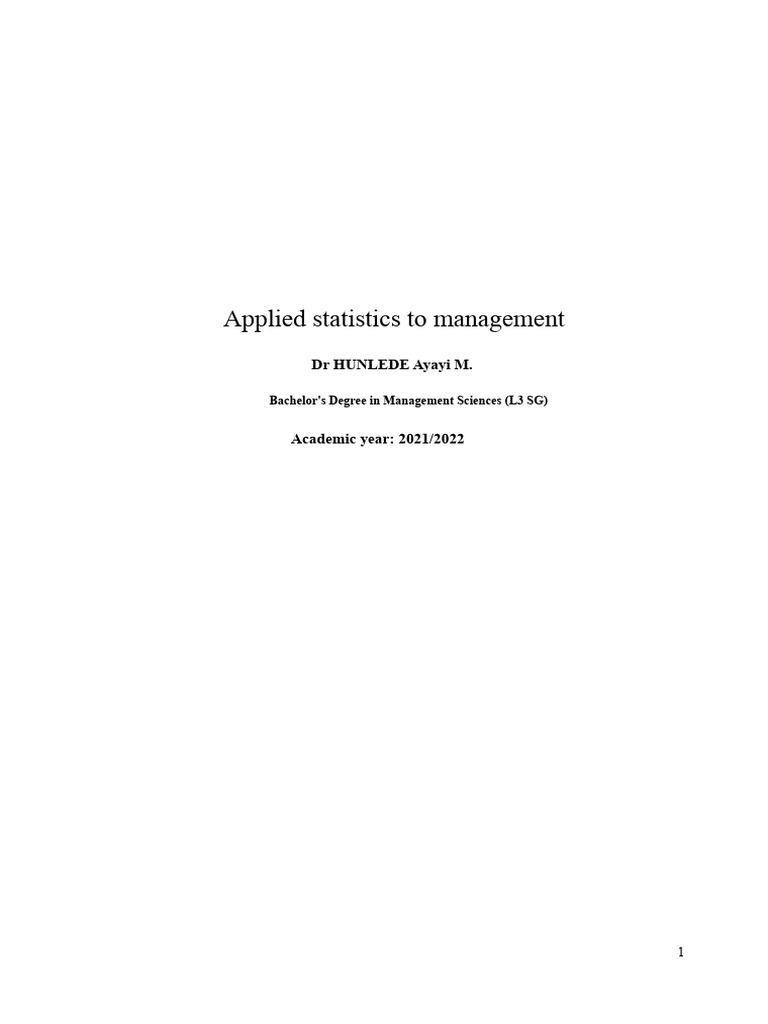 Applied Statistics To Management | PDF | Coefficient Of Variation | Mean