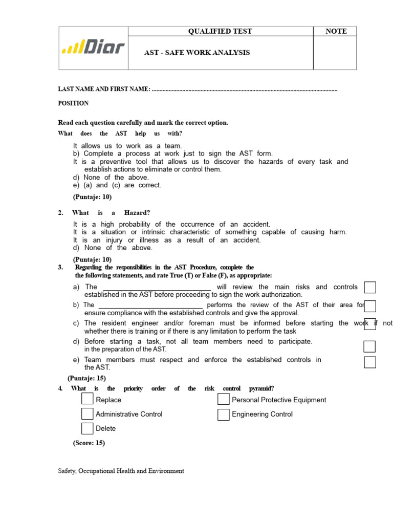 AST Exam | PDF | Hazards | Risk