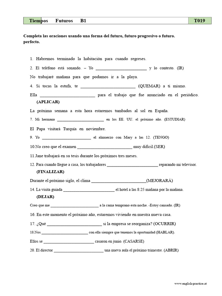 Ejercicios de Futuro en Español B1 | PDF
