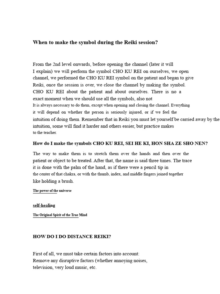 When To Make The Symbol During The Reiki Session | PDF | Reiki