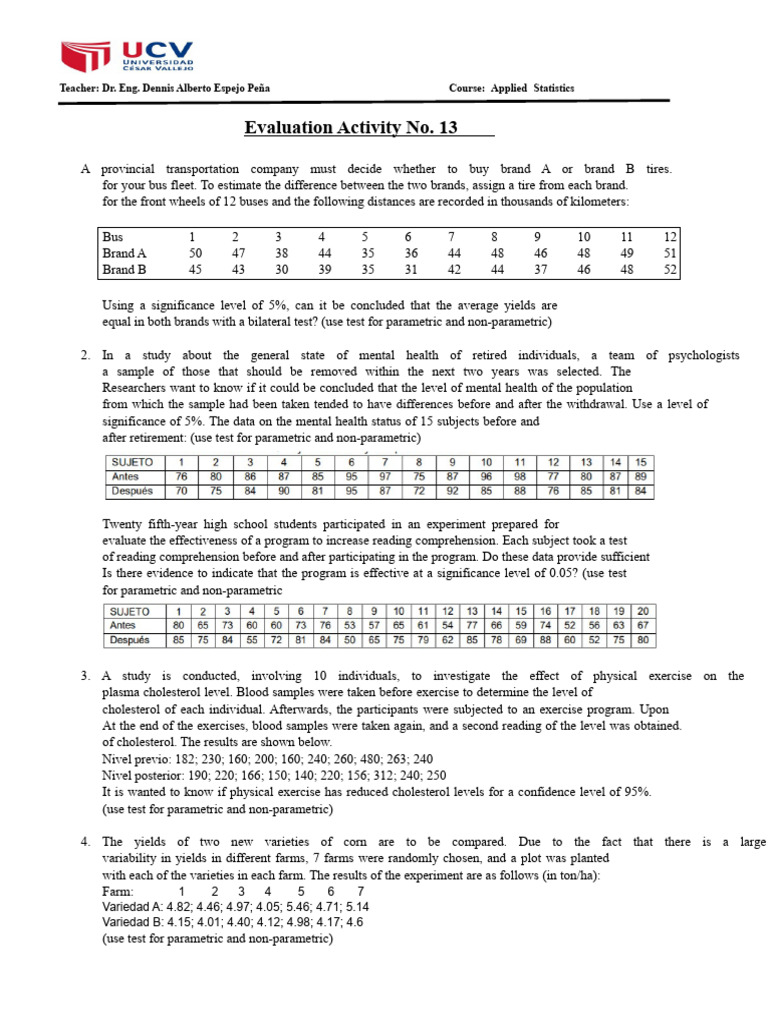 Assessment Activity No. 13 | PDF | Nonparametric Statistics | Experiment