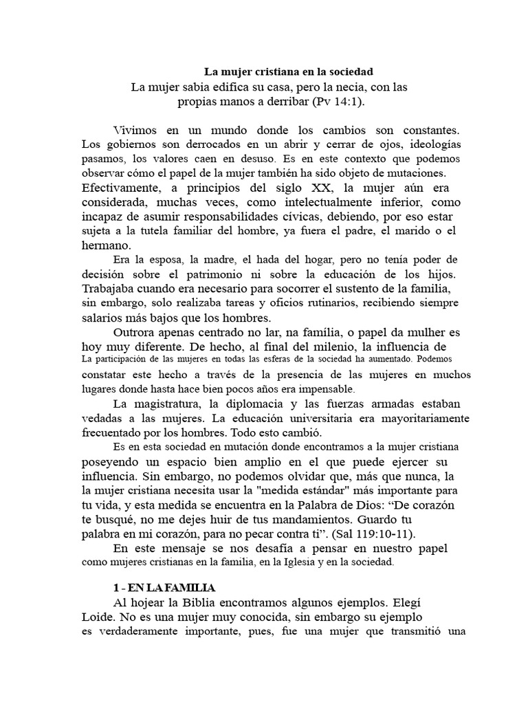 El papel de la mujer cristiana hoy | PDF | Iglesia Católica | Iglesia ...